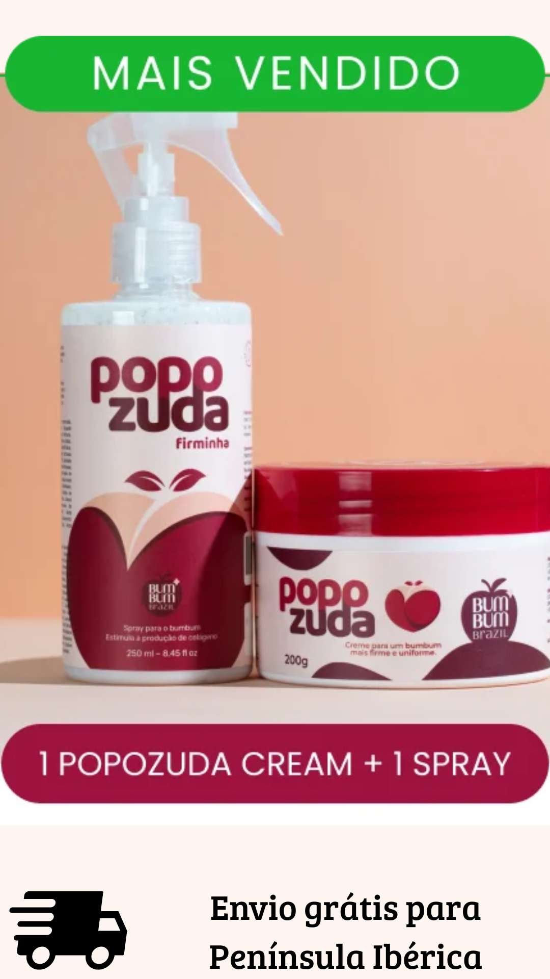 Pack Popozuda Creme 1 x 200ml + Popozuda Spray 1 x 200ml